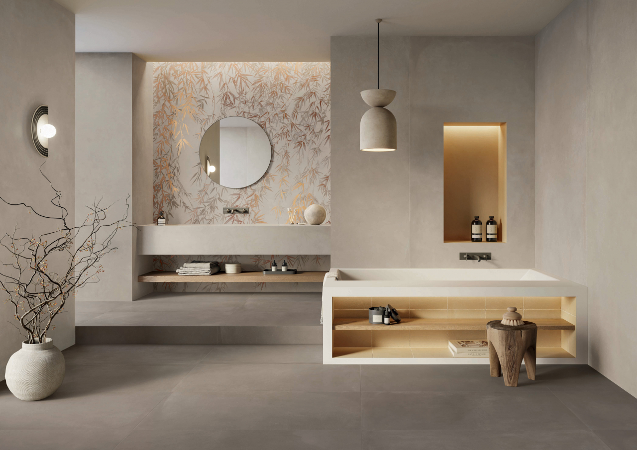 CAESAR lancio Prima Concrete 120x278 Lead 120x120 Sienna 120x120 BAGNO SITO