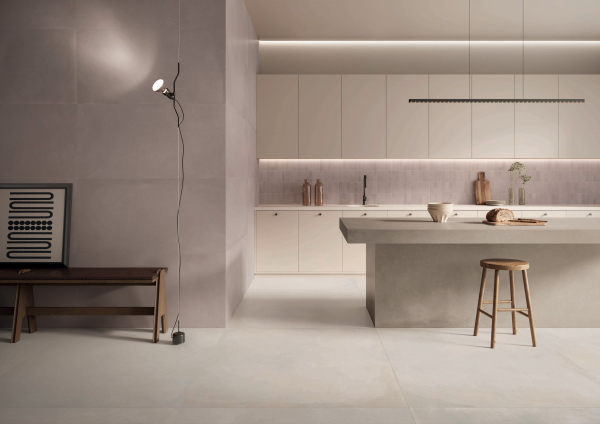 CAESAR lancio Prima Chalk 120x120 Concrete 120x278 Powder 60x120 CUCINA SITO2