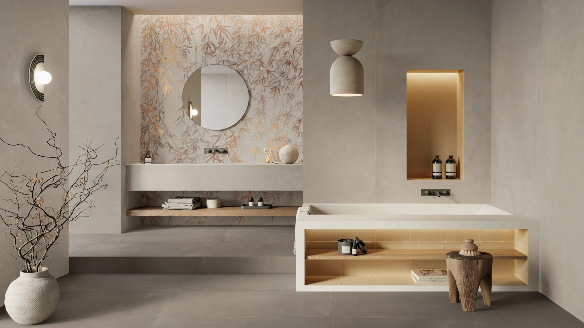 CAESAR lancio Prima Concrete 120x278 Lead 120x120 Sienna 120x120 BAGNO SITO