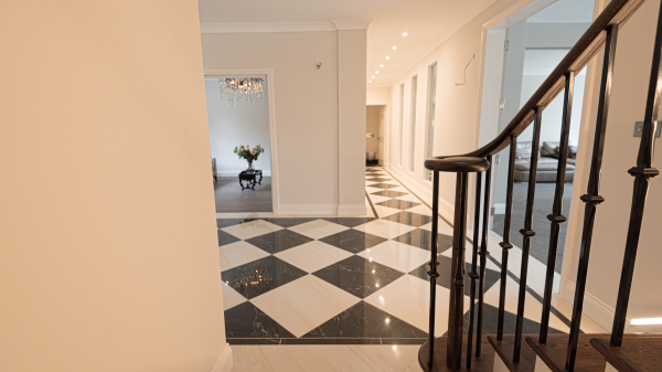 Black and white marble look floors