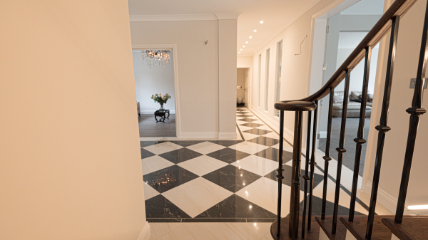 Black and white marble look floors